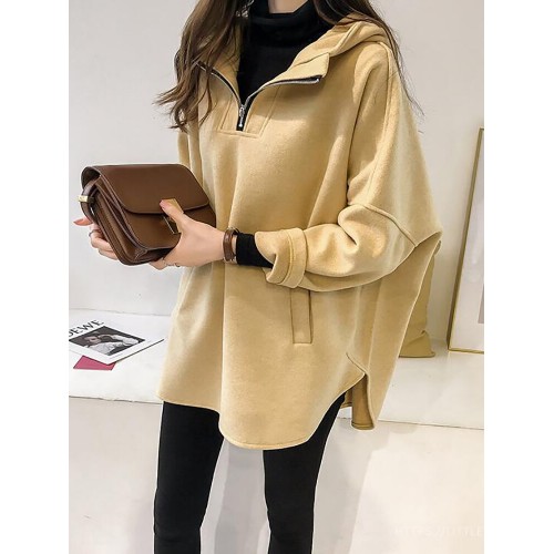 Casual Solid Color Hooded Split Irregular Coats